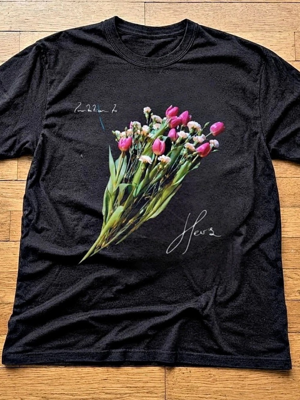 Gildan Black Floral Graphic Short Sleeve Tee
